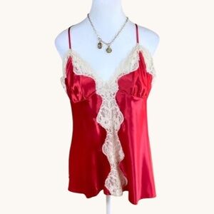 Red Lace Camisole Top Red Satin vory Lace Susan Lucci (L)